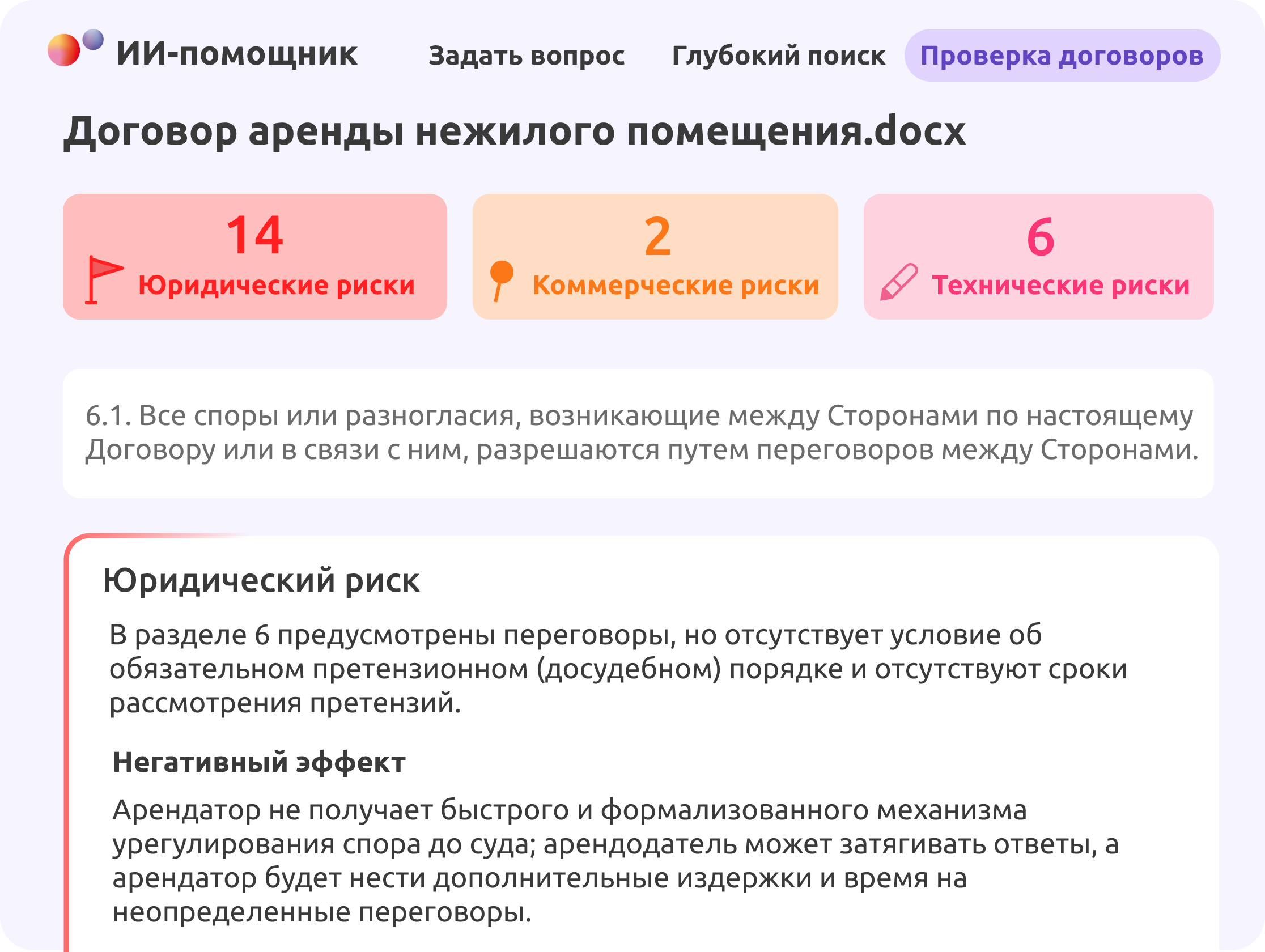 Пример анализа рисков договора